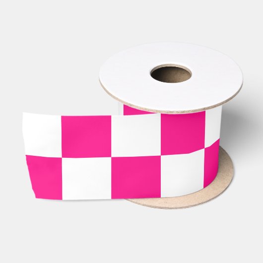 Geruite vierkanten hete roze witte geometrische re satijnen lint (Spoel)