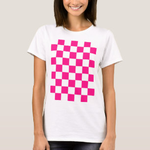 Geruite vierkanten hete roze witte geometrische re t-shirt
