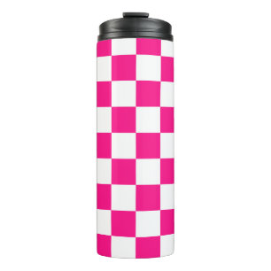 Geruite vierkanten hete roze witte geometrische re thermosbeker