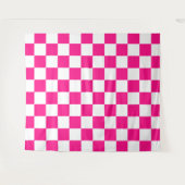 Geruite vierkanten hete roze witte geometrische re wandkleed (Voorkant (horizontaal))