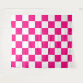 Geruite vierkanten hete roze witte geometrische re wandkleed (Voorkant (horizontaal))