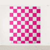 Geruite vierkanten hete roze witte geometrische re wandkleed (Voorkant)
