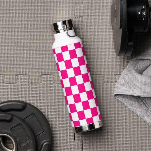 Geruite vierkanten hete roze witte geometrische re waterfles (Gym)