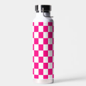 Geruite vierkanten hete roze witte geometrische re waterfles (Links)