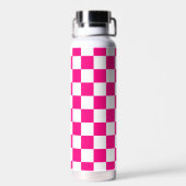 Geruite vierkanten hete roze witte geometrische re waterfles (Achterkant)