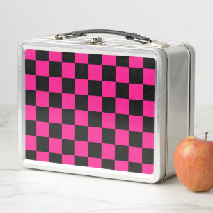 Geruite vierkanten hete roze zwart geometrisch ret