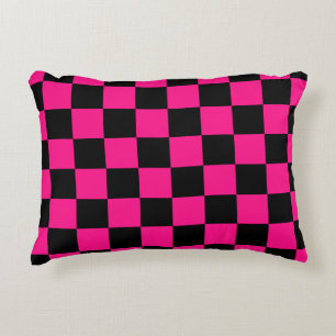 Geruite vierkanten hete roze zwart geometrisch ret accent kussen
