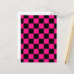 Geruite vierkanten hete roze zwart geometrisch ret briefkaart