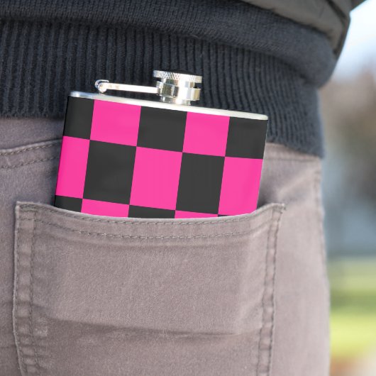 Geruite vierkanten hete roze zwart geometrisch ret heupfles (Voorbeeld)