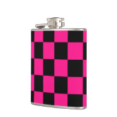 Geruite vierkanten hete roze zwart geometrisch ret heupfles (Links)