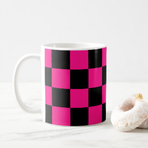 Geruite vierkanten hete roze zwart geometrisch ret koffiemok