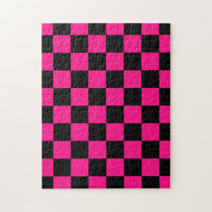 Geruite vierkanten hete roze zwart geometrisch ret legpuzzel