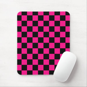 Geruite vierkanten hete roze zwart geometrisch ret muismat