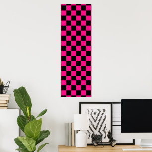 Geruite vierkanten hete roze zwart geometrisch ret poster