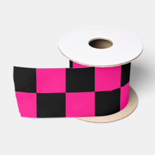 Geruite vierkanten hete roze zwart geometrisch ret satijnen lint