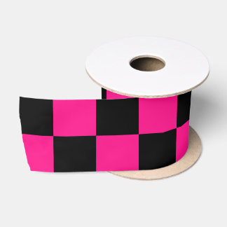 Geruite vierkanten hete roze zwart geometrisch ret satijnen lint