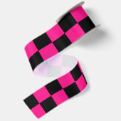 Geruite vierkanten hete roze zwart geometrisch ret satijnen lint (Achterkant)