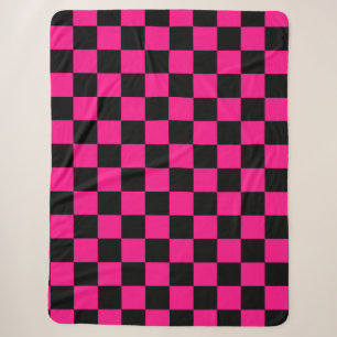 Geruite vierkanten hete roze zwart geometrisch ret sherpa deken