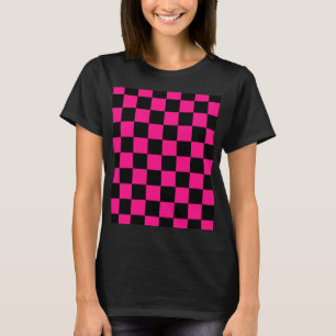 Geruite vierkanten hete roze zwart geometrisch ret t-shirt