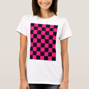 Geruite vierkanten hete roze zwart geometrisch ret t-shirt