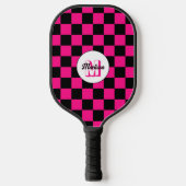 Geruite vierkanten hete roze zwart retro Monogram Pickleball Paddle (Voorkant)