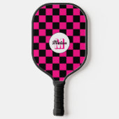 Geruite vierkanten hete roze zwart retro Monogram Pickleball Paddle (Achterkant)