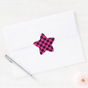 Geruite vierkanten hete roze zwarte geometrische r ster sticker