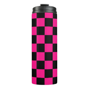 Geruite vierkanten hete roze zwarte geometrische r thermosbeker