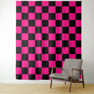 Geruite vierkanten hete roze zwarte geometrische r wandkleed