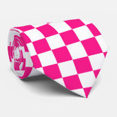 Geruite vierkanten hot pink white retro stropdas (Opgerold)