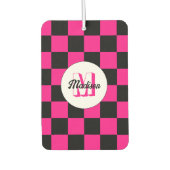 Geruite vierkanten hot pink zwart retro Monogram Luchtverfrisser (Voorkant)