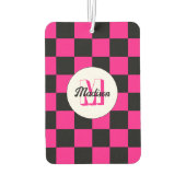 Geruite vierkanten hot pink zwart retro Monogram Luchtverfrisser (Achterkant)