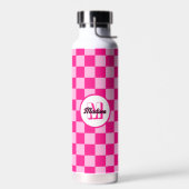 Geruite vierkanten licht heet roze retro Monogram Waterfles (Links)