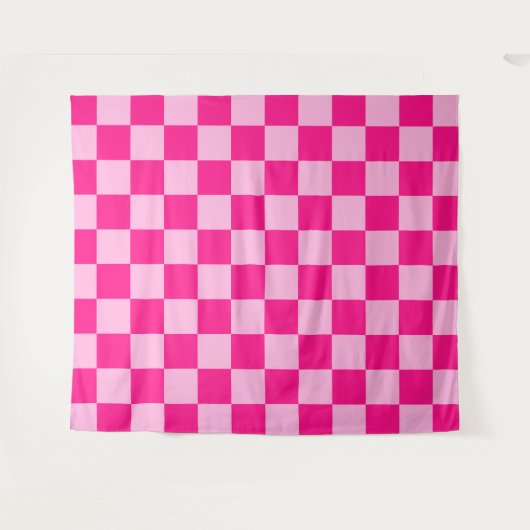 Geruite vierkanten licht heet roze retro wandkleed (Voorkant (horizontaal))