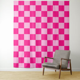 Geruite vierkanten licht heet roze retro wandkleed