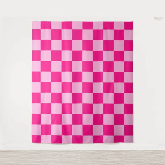 Geruite vierkanten licht heet roze retro wandkleed (Voorkant)