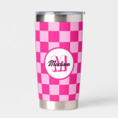 Geruite vierkanten licht hete roze retro Monogram Geïsoleerde Drinkbeker (Links)