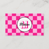 Geruite vierkanten licht hete roze retro Monogram Visitekaartje (Voorkant)