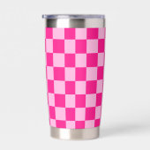 Geruite vierkanten licht roze retro Monogram Geïsoleerde Drinkbeker (Rechts)