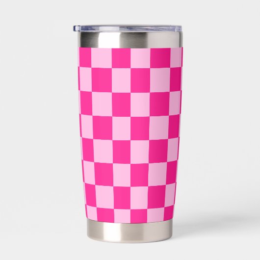 Geruite vierkanten licht roze retro Monogram Geïsoleerde Drinkbeker (Rechts)