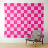 Geruite vierkanten licht roze retro wandkleed (In Situ (horizontaal))