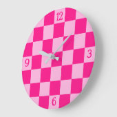 Geruite vierkanten licht warm roze geometrische re grote klok (Hoek)