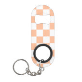 Geruite vierkanten perzik en witte geometrische re mini flessenopener (Voorkant)