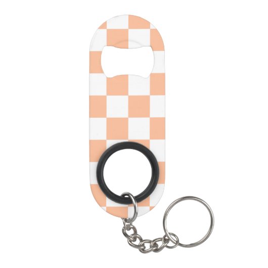 Geruite vierkanten perzik en witte geometrische re mini flessenopener (Achterkant)