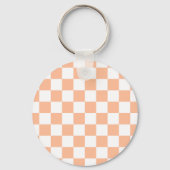 Geruite vierkanten perzik en witte geometrische re sleutelhanger (Achterkant)