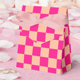 Geruite vierkanten perzik heet roze geometrische r bedankdoosjes