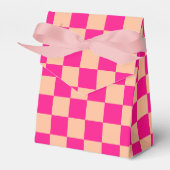 Geruite vierkanten perzik heet roze geometrische r bedankdoosjes (Voorkant Zijde)