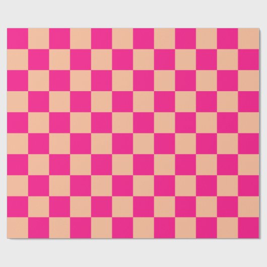 Geruite vierkanten perzik heet roze geometrische r cadeaupapier (Vlak)