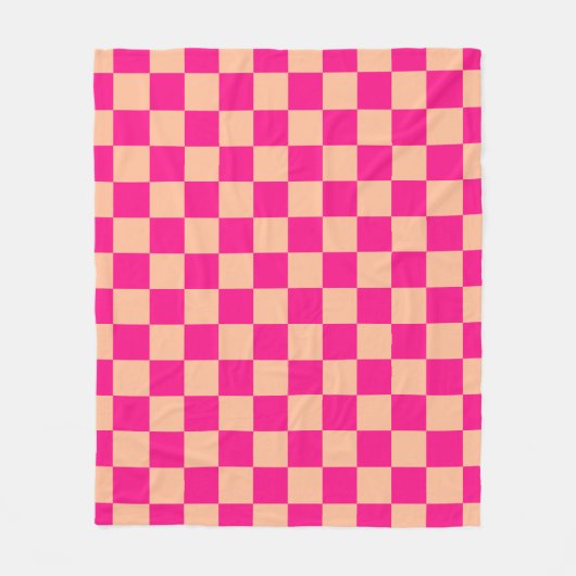 Geruite vierkanten perzik heet roze geometrische r fleece deken (Voorkant)