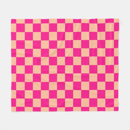 Geruite vierkanten perzik heet roze geometrische r fleece deken (Voorkant (Horizontaal))